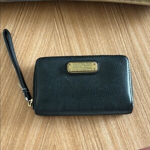 Marc by Marc Jacobs Black Pebbled Leather Wristlet with Gold Plaque